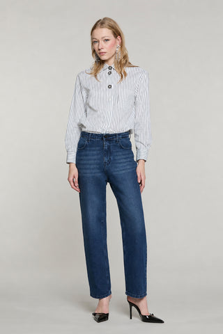 Panta CARLA_BLUE_SNZ vita media baggy fit denim blue