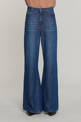 Panta DAKOTA_BLUE vita alta 5 tasche wild fit denim blue