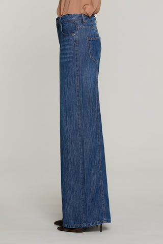 Panta DAKOTA_BLUE vita alta 5 tasche wild fit denim blue
