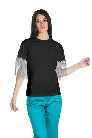 BYSTRANA half-sleeved t-shirt with fringes and sequins