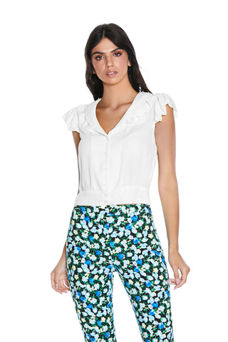 Camicia QUARENS corta mezza manica con rouches scollo v con bottoncini