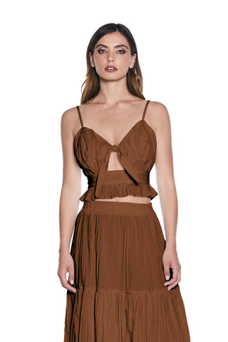 BONNI heart-colored crop-top with breast sash plus ruffles at the bottom with pleated effect 