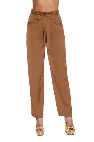 NALA_BIS high-waisted trousers with plain satin belt and pockets 
