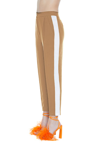 NIOKO high-waisted trousers with pleats, pockets and contrasting side band