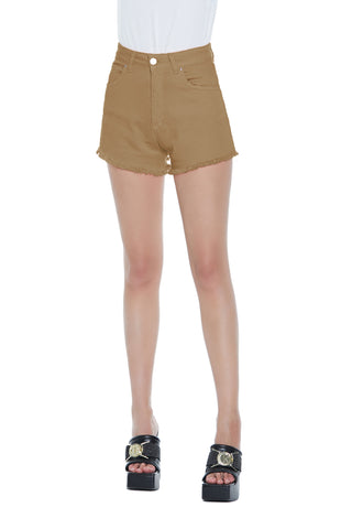 SACHI high-waisted 5-pocket shorts with fringed drill hem