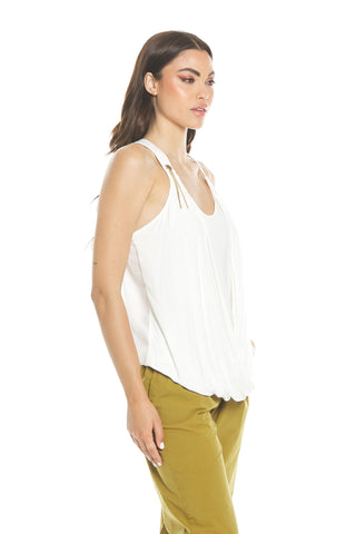 AGAP top with crossover neckline with rings and pendants plus georgette insert