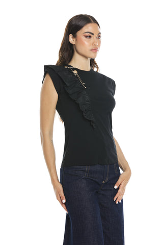 GIACA half-sleeved t-shirt with taffeta insert plus rings and pendants