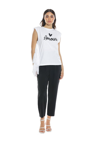 AMMOR half sleeve t-shirt with frills plus print plus lace insert