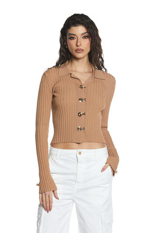 DIASPRO long sleeve ribbed cardigan with rings and hooks