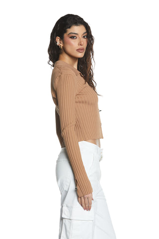 DIASPRO long sleeve ribbed cardigan with rings and hooks