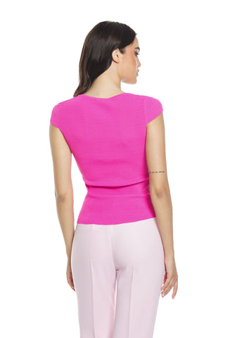 APOFILLITE half-sleeved wide V-neck sweater with ribbed buttons