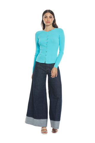 Cardigan BLENDA manica lunga con bottoncini bordi costina