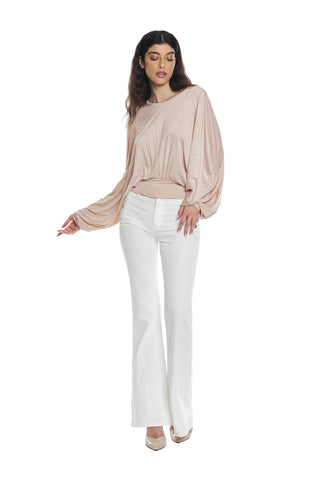 LYDEZ long-sleeved batwing blouse with drop plus shoulder strap with pleated logo