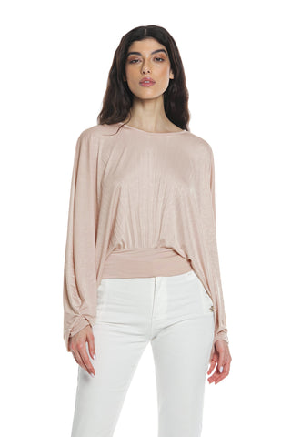 LYDEZ long-sleeved batwing blouse with drop plus shoulder strap with pleated logo