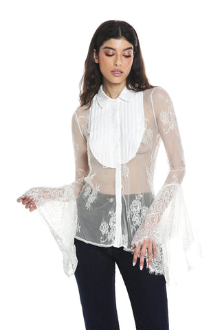CARINAS long-sleeved lace shirt with Renaissance sleeve and pleated collar