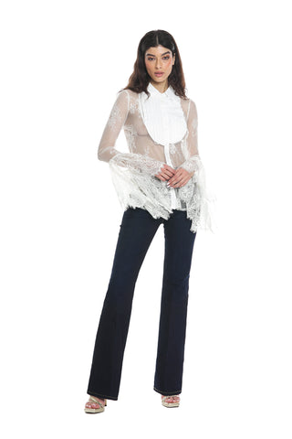 CARINAS long-sleeved lace shirt with Renaissance sleeve and pleated collar