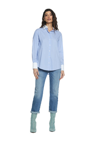 ASTERIS_A long-sleeved shirt with collar and contrasting cuffs plus striped logo embroidery