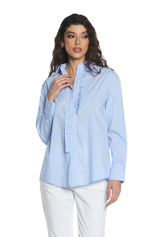 ARTEMIDES long-sleeved shirt with faux ruffles and striped logo embroidery