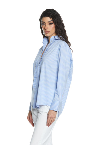 Camicia ARTEMIDES manica lunga con rouches fintone più ricamo logo righe