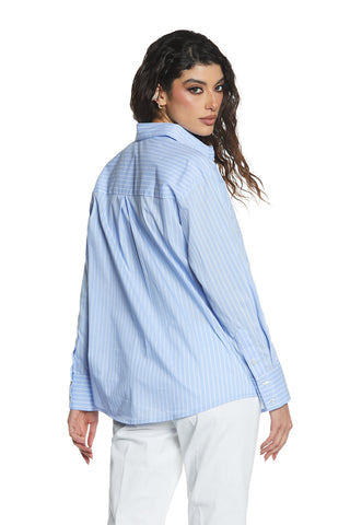 Camicia ARTEMIDES manica lunga con rouches fintone più ricamo logo righe