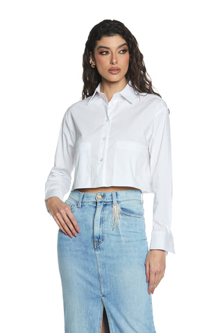 SATENA short, long-sleeved shirt with large pockets and embroidery