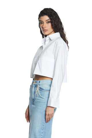 SATENA short, long-sleeved shirt with large pockets and embroidery