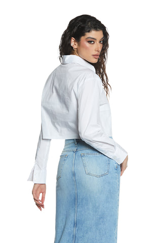 SATENA short, long-sleeved shirt with large pockets and embroidery