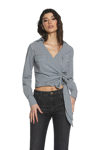 Camicia ARIA corta manica lunga incr.con fusciacca più doppio colletto più ricamo log righe