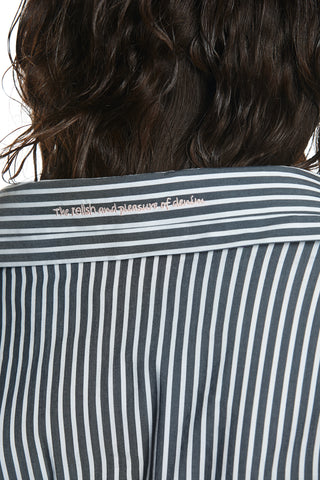 Camicia ARIA corta manica lunga incr.con fusciacca più doppio colletto più ricamo log righe