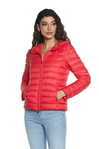 NONCI long sleeve down jacket with hood plus zip plus pockets plus superlight bag