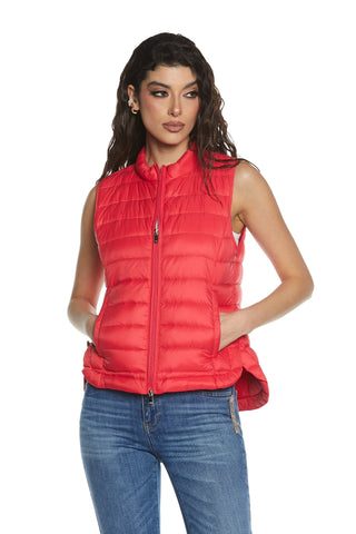 GYALANA sleeveless down jacket with zip plus pockets plus drawstring plus superl asymmetric bag