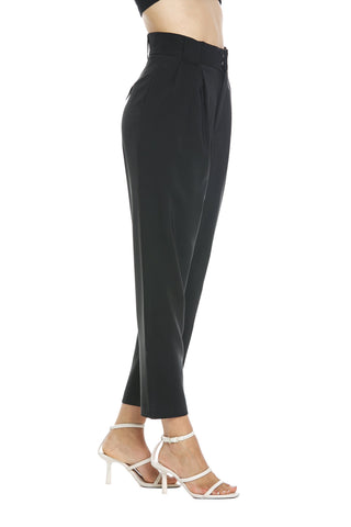 SETMU high-waisted capri trousers with pleats, belt loops and pockets