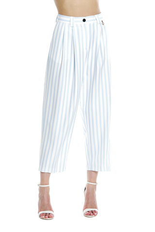 Panta AIKO_A vita alta capri con pinces righe
