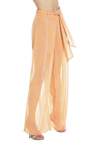 MUREST high waist wide leg trousers with flower patterned belt