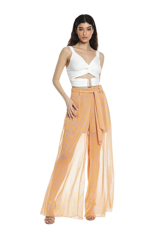 MUREST high waist wide leg trousers with flower patterned belt