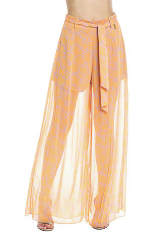 MUREST high waist wide leg trousers with flower patterned belt