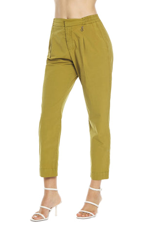 ADOCIVE high-waisted capri trousers with elastic plus pockets and darts in cotton poplin
