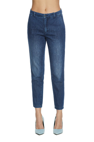 CAROL_2 medium waist chino slim fit blue denim trousers