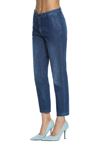 CAROL_2 medium waist chino slim fit blue denim trousers