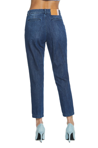 CAROL_2 medium waist chino slim fit blue denim trousers