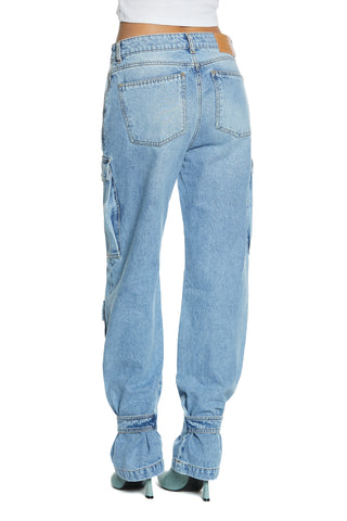 PATTY_2 high waist trousers with large pockets plus lace fdo cargo fit blue denim
