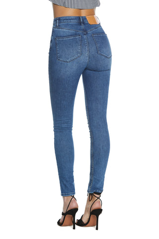 KATE_2a high-waisted 4-pocket trousers with rhinestone application slim fit denim blue