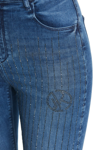KATE_2a high-waisted 4-pocket trousers with rhinestone application slim fit denim blue