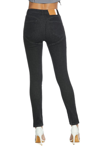 NAOMI_3 high-waisted 4-pocket trousers with push-up effect cuts in black denim