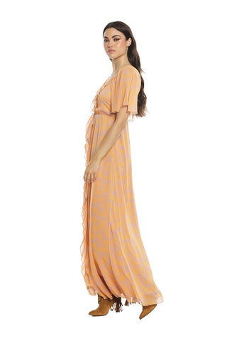 VURLIN long half-sleeved dress with ruffles plus elasticated waist with flower pattern