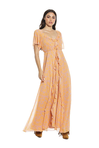 VURLIN long half-sleeved dress with ruffles plus elasticated waist with flower pattern