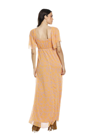 VURLIN long half-sleeved dress with ruffles plus elasticated waist with flower pattern