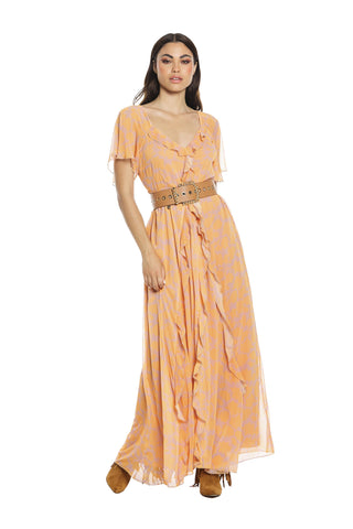VURLIN long half-sleeved dress with ruffles plus elasticated waist with flower pattern