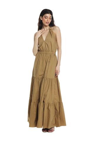 NICOLASH long sleeveless dress with lace-up neck plus elastic waist plus flounces