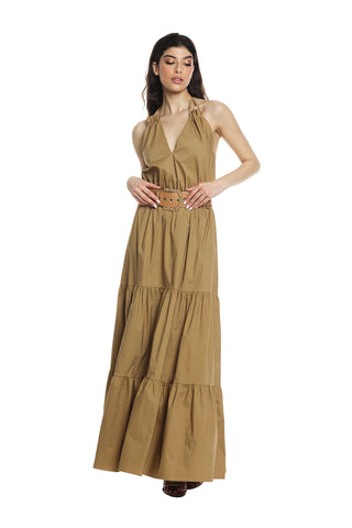 NICOLASH long sleeveless dress with lace-up neck plus elastic waist plus flounces